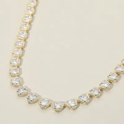 Fashnzfab 14k Gold Plated Cz Heart Stone Cluster Link Toggle Necklace In Silver
