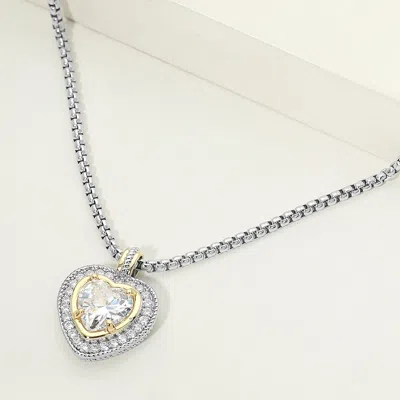 Fashnzfab 14k Gold Plated Cz Heart Stone Pendant Necklace In Metallic