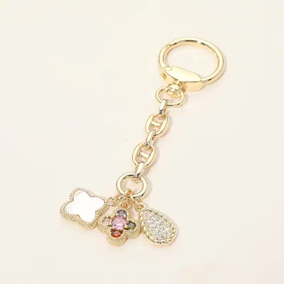 Fashnzfab 14k Gold Plated Cz Mother Of Pearl Floral Charm Drop Bag Charm Keychain