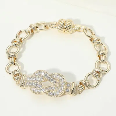 Fashnzfab 14k Gold Plated Cz Pave Charm Accent Link Magnetic Bracelet