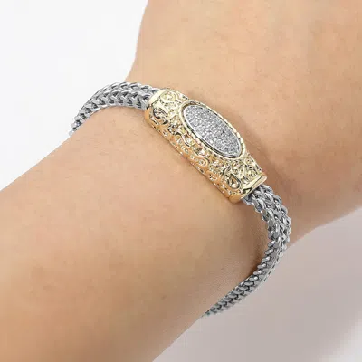 Fashnzfab 14k Gold Plated Cz Pave Decorative Centerpiece Magnetic Bracelet In Metallic