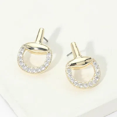 Fashnzfab 14k Gold Plated Cz Pave Half Horseshoe Stud Earrings