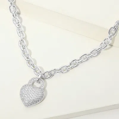 Fashnzfab 14k Gold Plated Cz Pave Heart Heart Pendant Chunky Chain Necklace In Multi