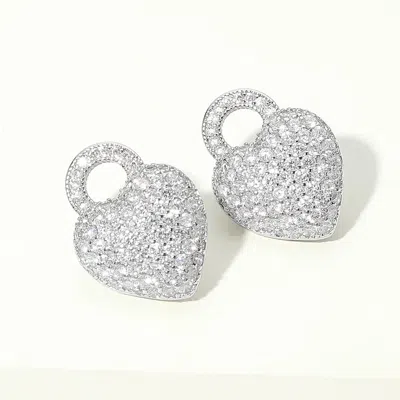 Fashnzfab 14k Gold Plated Cz Pave Heart Padlock Stud Earrings In Multi