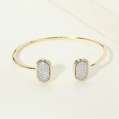 Fashnzfab 14k Gold Plated Cz Pave Oval Tip Cuff Bracelet