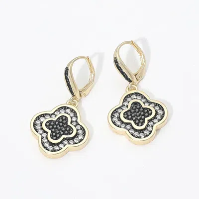 Fashnzfab 14k Gold Plated Cz Pave Quatrefoil Charm Drop Mini Hoop Earrings In Multi