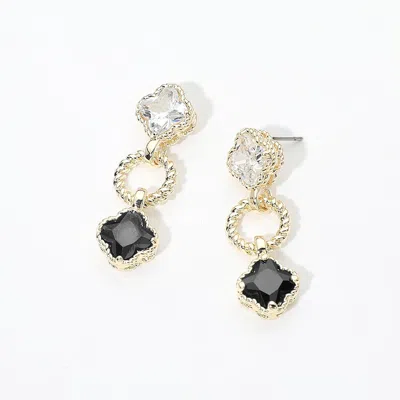 Fashnzfab 14k Gold Plated Cz Pave Quatrefoil Charm Link Drop Earrings In Multi