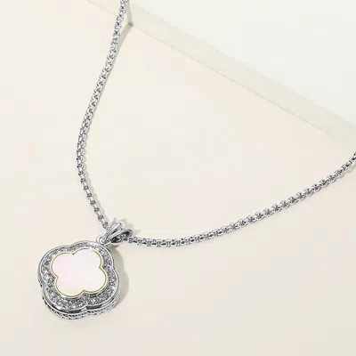 Fashnzfab 14k Gold Plated Cz Pave Rim Quatrefoil Pendant Necklace In Multi