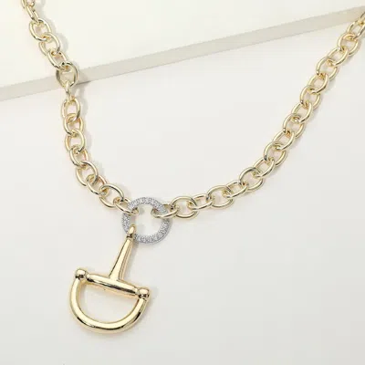 Fashnzfab 14k Gold Plated Cz Pave Ring Horseshoe Charm Drop Necklace