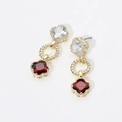 Fashnzfab 14k Gold Plated Cz Quatrefoil Charm Link Drop Earrings
