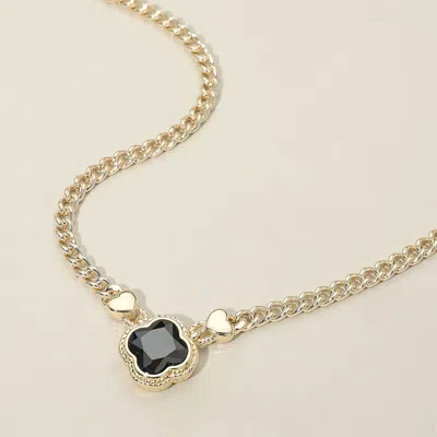 Fashnzfab 14k Gold Plated Cz Quatrefoil Pendant Pointed Chain Necklace