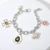 Fashnzfab 14k Gold Plated Cz Stone Cluster Pearl Charm Station Bracelet Multi, Rhodium In Multi