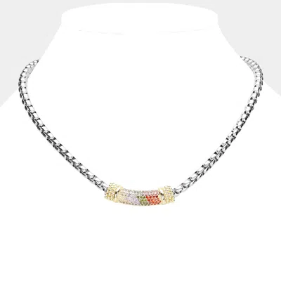 Fashnzfab 14k Gold Plated Cz Stone Paved Bar Pointed Necklace In Neutral