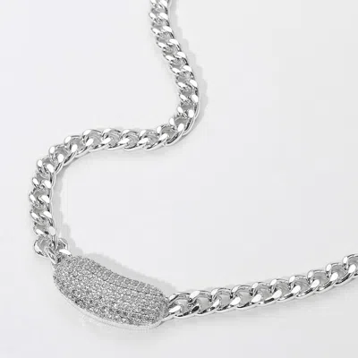 Fashnzfab 14k Gold Plated Cz Stone Paved Bean Bar Pendant Pointed Necklace - Rhodium In Multi