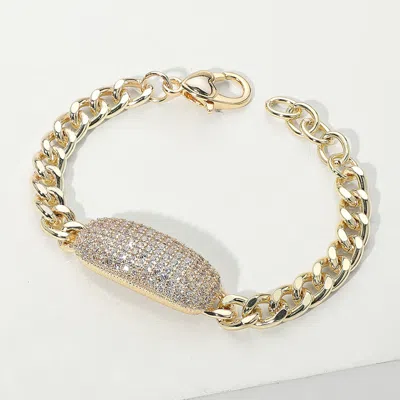 Fashnzfab 14k Gold Plated Cz Stone Paved Bean Bar Pointed Bracelet