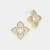 Fashnzfab 14k Gold Plated Cz Stone Paved Clover Stud Earrings In Multi