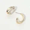 Fashnzfab 14k Gold Plated Cz Stone Paved Double Hoop Earrings In Brown