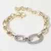 Fashnzfab 14k Gold Plated Cz Stone Paved Double Oval Link Accent Link Chain Bracelet Gold In Gold