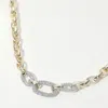 Fashnzfab 14k Gold Plated Cz Stone Paved Double Oval Link Accent Link Chain Necklace In Gold