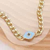 Fashnzfab 14k Gold Plated Cz Stone Paved Enamel Evil Eye Pendant Pointed Cuban Chain Necklace In Gold