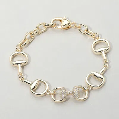 Fashnzfab 14k Gold Plated Cz Stone Paved Equestrian Bit Chain Bracelet Gold