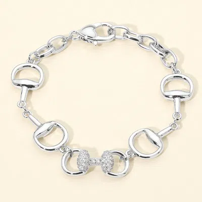 Fashnzfab 14k Gold Plated Cz Stone Paved Equestrian Bit Chain Bracelet In Metallic