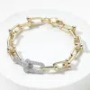 Fashnzfab 14k Gold Plated Cz Stone Paved Hardware Chain Link Bracelet Gold In Gold