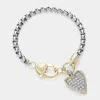 Fashnzfab 14k Gold Plated Cz Stone Paved Heart Charm Pointed Bracelet Two Tone In Multi