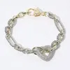 Fashnzfab 14k Gold Plated Cz Stone Paved Heart Link Two Tone Chain Bracelet In Metallic