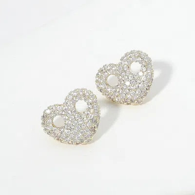 Fashnzfab 14k Gold Plated Cz Stone Paved Heart Mariner Link Stud Earrings