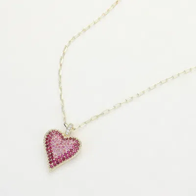 Fashnzfab 14k Gold Plated Cz Stone Paved Heart Paperclip Chain Pendant Necklace - Gold