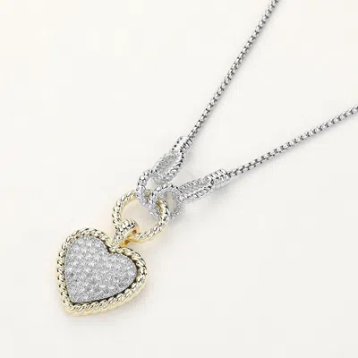 Fashnzfab 14k Gold Plated Cz Stone Paved Heart Pendant Necklace In Multi