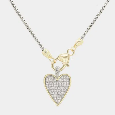 Fashnzfab 14k Gold Plated Cz Stone Paved Heart Pendant Necklace In Multi