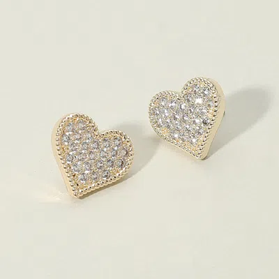 Fashnzfab 14k Gold Plated Cz Stone Paved Heart Stud Earrings