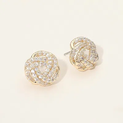 Fashnzfab 14k Gold Plated Cz Stone Paved Intertwined Knot Stud Earrings Gold