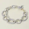 Fashnzfab 14k Gold Plated Cz Stone Paved Link Accent Two Tone Chunky Chain Link Bracelet In Gold