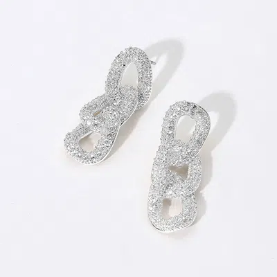 Fashnzfab 14k Gold Plated Cz Stone Paved Link Drop Earrings In Metallic