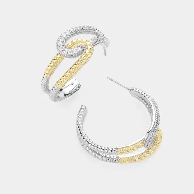 Fashnzfab 14k Gold Plated Cz Stone Paved Link Hoop Earrings In Multi