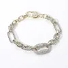 Fashnzfab 14k Gold Plated Cz Stone Paved Link Pointed Two Tone Bracelet Two Tone In Multi