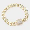 Fashnzfab 14k Gold Plated Cz Stone Paved Lock Pointed Chain Magnetic Bracelet Gold In Gold