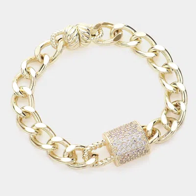 Fashnzfab 14k Gold Plated Cz Stone Paved Lock Pointed Chain Magnetic Bracelet Gold