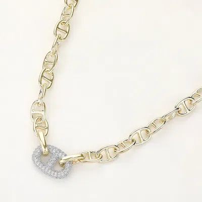 Fashnzfab 14k Gold Plated Cz Stone Paved Mariner Link Accented Necklace In Multi