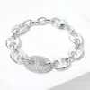 Fashnzfab 14k Gold Plated Cz Stone Paved Mariner Link Chain Bracelet Rhodium In Multi