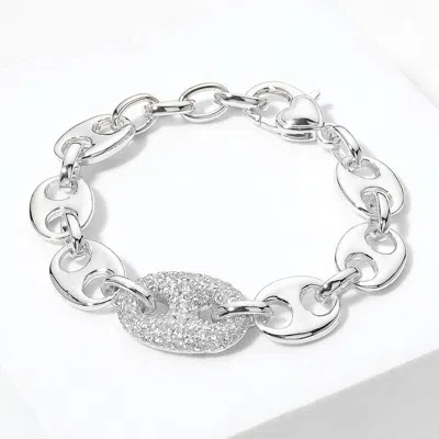 Fashnzfab 14k Gold Plated Cz Stone Paved Mariner Link Chain Bracelet Rhodium In Multi