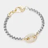 Fashnzfab 14k Gold Plated Cz Stone Paved Mariner Link Charm Pointed Bracelet In Metallic