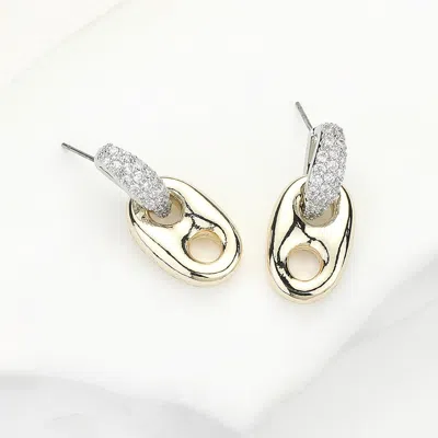 Fashnzfab 14k Gold Plated Cz Stone Paved Mariner Link Earrings
