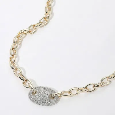 Fashnzfab 14k Gold Plated Cz Stone Paved Mariner Link Pendant Chunky Chain Necklace - Gold