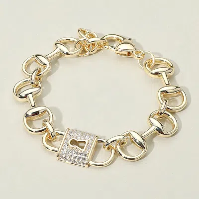 Fashnzfab 14k Gold Plated Cz Stone Paved Padlock Accent Chunky Chain Bracelet
