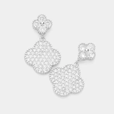 Fashnzfab 14k Gold Plated Cz Stone Paved Quatrefoil Link Dangle Earrings In Multi