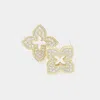 Fashnzfab 14k Gold Plated Cz Stone Paved Quatrefoil Stud Earrings - Gold In Gold
